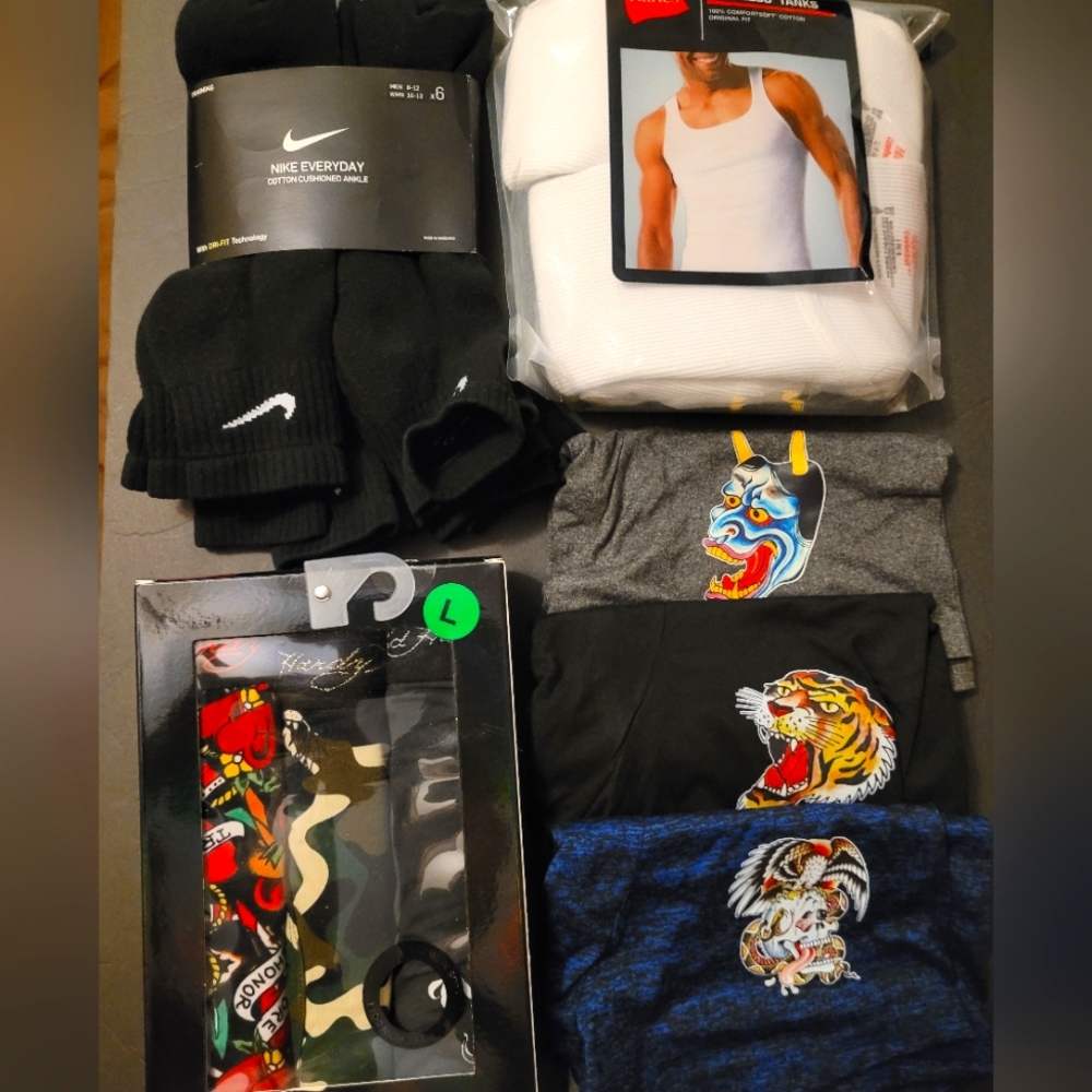 New Ed Hardy Briefs, Nike Socks and Tank Top set. Large